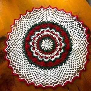 Hand crafted crocheted Doilies. Round table runners. Cape Breton. Christmas.